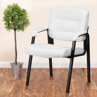 Flash Furniture White Leather Guest / Reception Chair with Black Frame Finish BT-1404-WH-GG